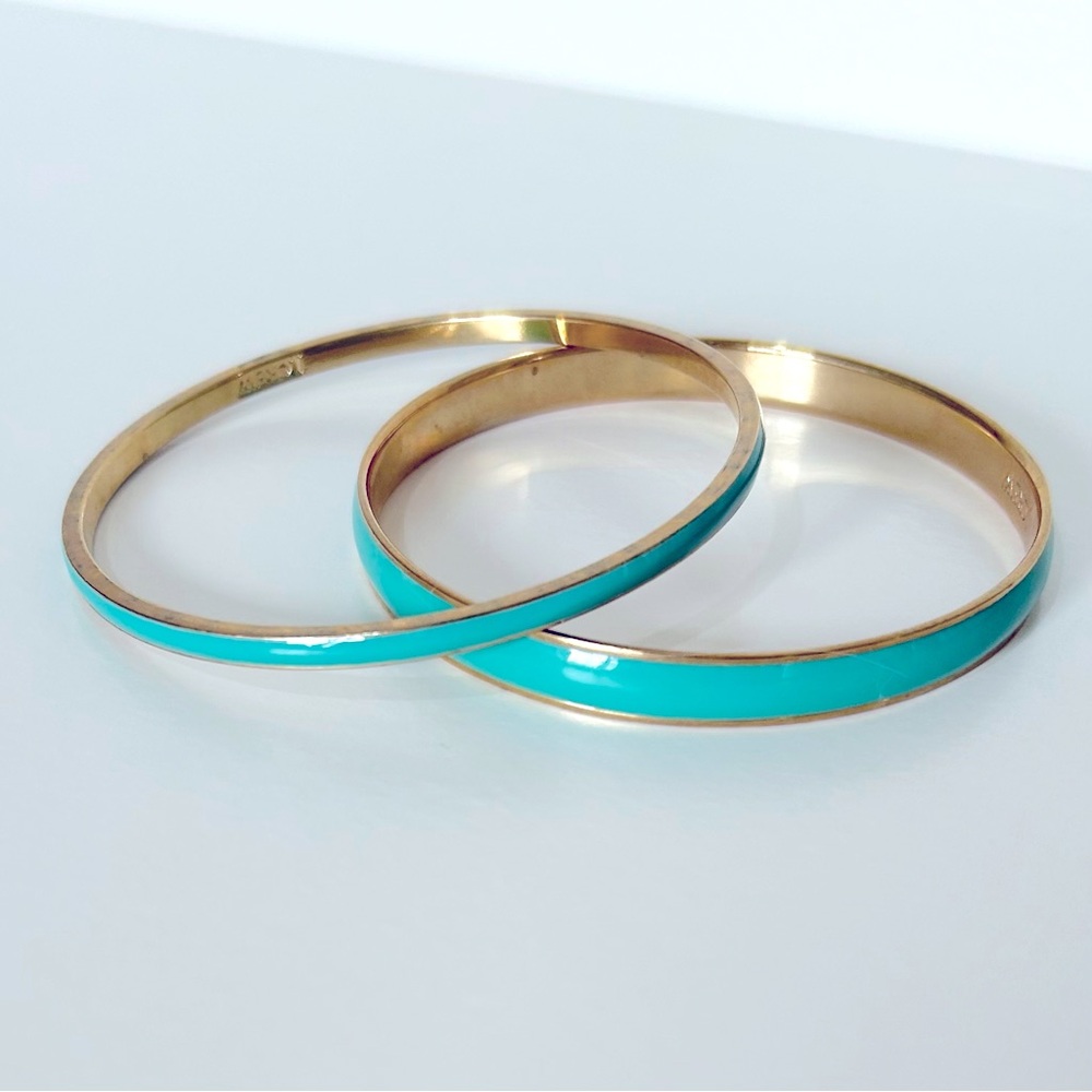 2 J.Crew Turquoise Enamel and Gold Tone Bracelet Bangle